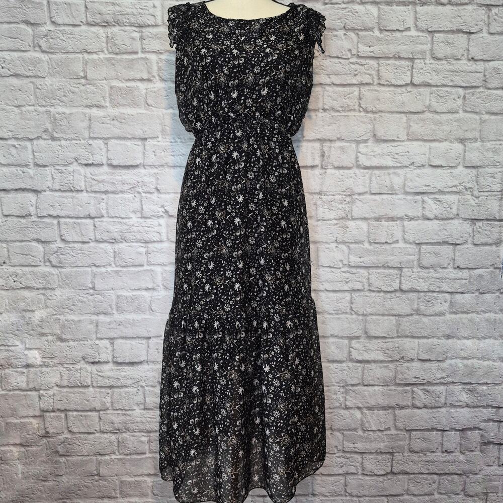 Le Ragazze Italy Silk Blend Floral Dress Smocked Blouson Tiered Chiffon Size L - Picture 3 of 10